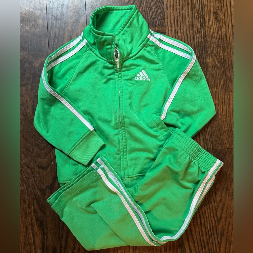 Adidas Toddler Tracksuit Set Green 18 Months Zip Jacket & Pants